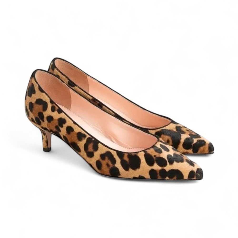 NWOB J.Crew Sophia Kitten Heel Pumps In Leopard Calf Hair - Size 7.5